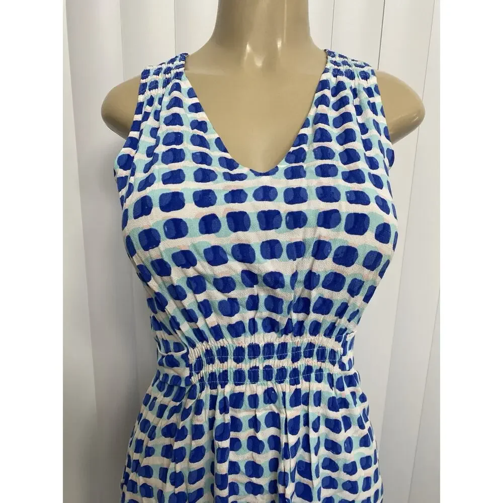 Kate Spade Island Stamp Tie Waist Sleeveless Dress Breath Of Fresh Air V Neck XS